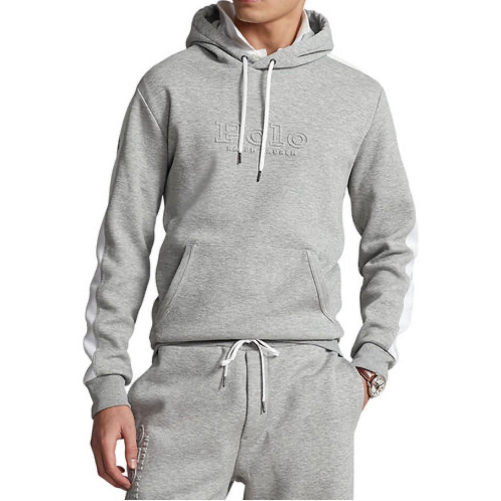 POLO Ralph Lauren Men's Logo Double-Knit Mesh Hoodie grey white size XXL nwt